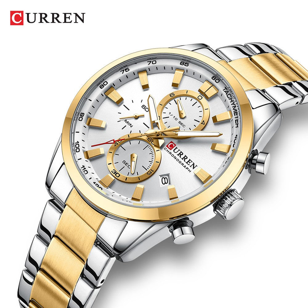 CURREN 8445 Luxury Brand Watch for Men - Silver Gold & White