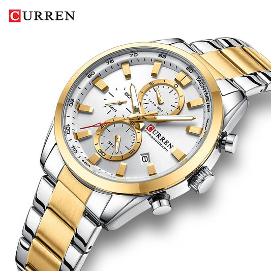 CURREN 8445 Luxury Brand Watch for Men - Silver Gold & White