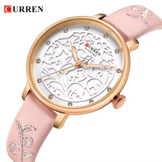 CURREN 9046 Creative Rhinestone Luxury Women Wristwatch- Pink