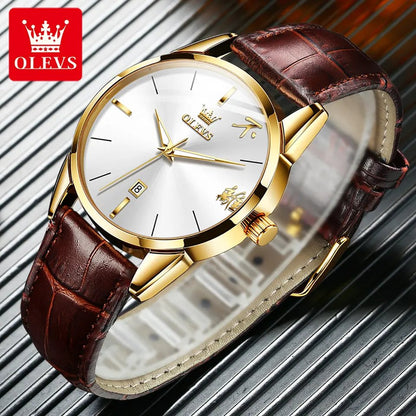 Olevs 2865 Luxury Fashion Watch For Men's- Brown Gold & White