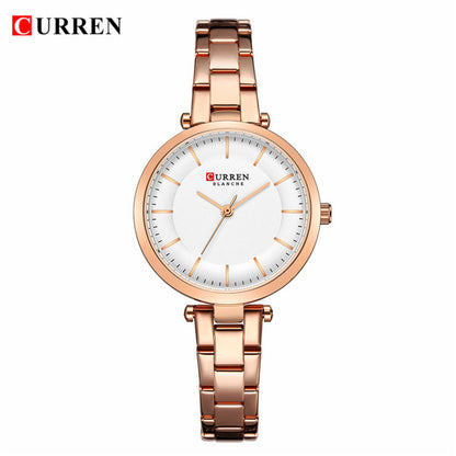 Curren 9054 Quartz Bracelet Watch for Women - Rose Gold & White