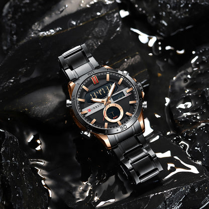 CURREN 8384 Quartz Analog Digital Stainless Steel Watch for Men - Black