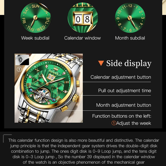 OLEVS 9910 Mechanical Wrist watch for Men- Silver Green