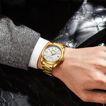 CRRJU 5006 High Quality Classic Quartz Luminous Stainless-Steel Watch for Men- Gold