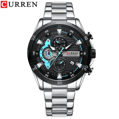 CURREN 8402 Chronograph Stainless Steel Watch for Men - Silver & Black