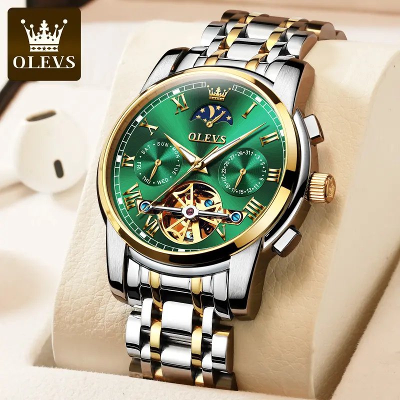 OLEVS 6617 Men’s Classic Mechanical Watch- Silver Green