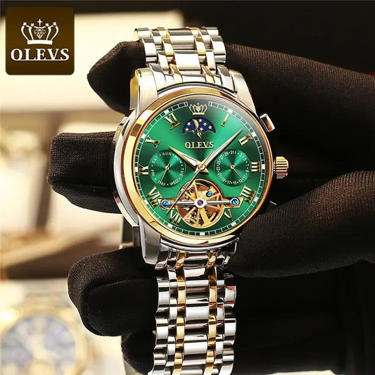 OLEVS 6617 Men’s Classic Mechanical Watch- Silver Green