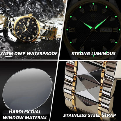 Poedagar 998 Two-Tone Stainless Steel Waterproof Men’s Watch - Silver Gold & Black