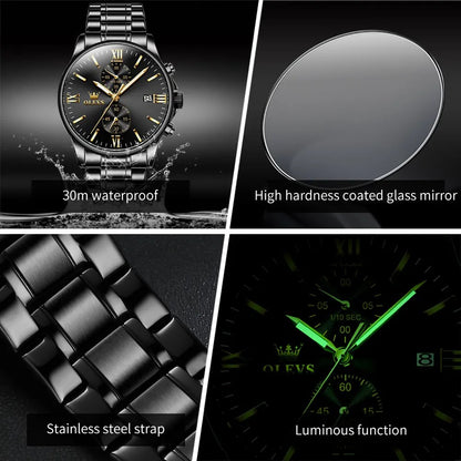 Olevs 2886 Mesh Stainless Steel Quartz Men’s Watch – Black & Gold