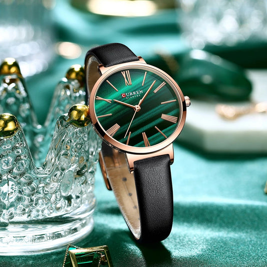 Curren 9076 Belt Quartz Wristwatch for Women - Black & Green