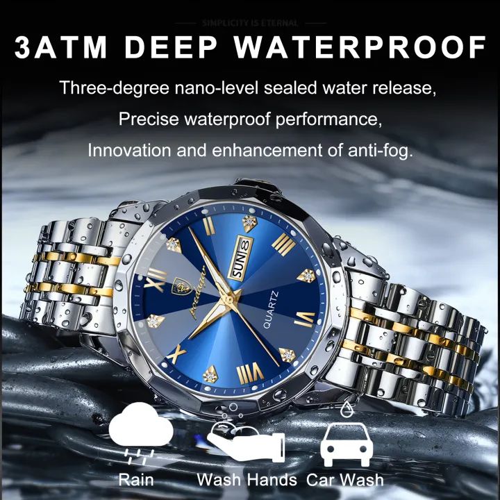 Poedagar 810 Diamond cart Stainless Steel Luminous Quartz Men watch