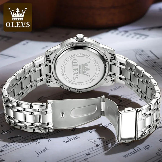OLEVS 5513 Stainless Steel Luminous Quartz Men watch- Silver