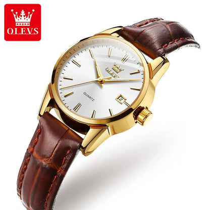 Olevs 6898 Luxury Brand Luminous Fashion Quartz Watch For Ladies- Brown & Silver