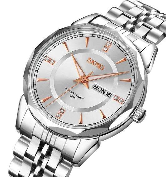 SKMEI 9268 japan movement quartz Stainless Steel Wristwatch for Men's- Silver