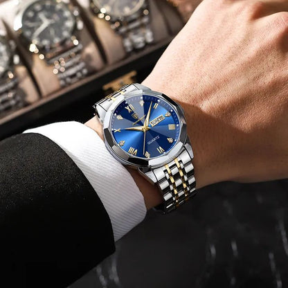 Poedagar 810 Diamond cart Stainless Steel Luminous Quartz Men watch
