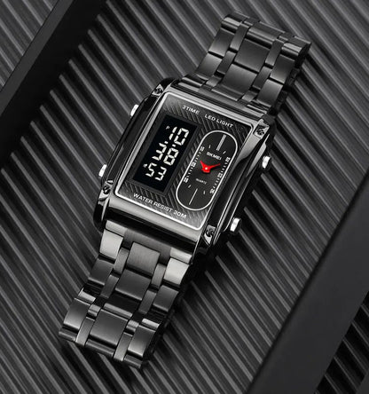 SKMEI 1868 Multiple Time Digital Analog Sport Stainless Steel Men’s Wristwatch- Black