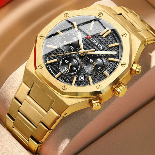 CURREN 8440 Authentic Stainless steel Band Chronograph special business watch kit watch for Men’s- Gold Black