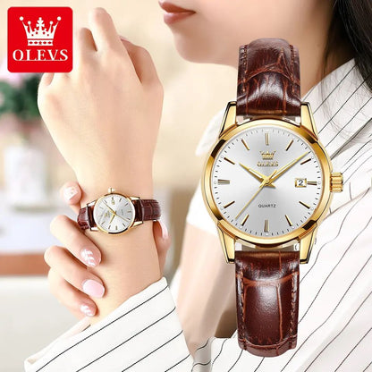 Olevs 6898 Luxury Brand Luminous Fashion Quartz Watch For Ladies- Brown & Silver