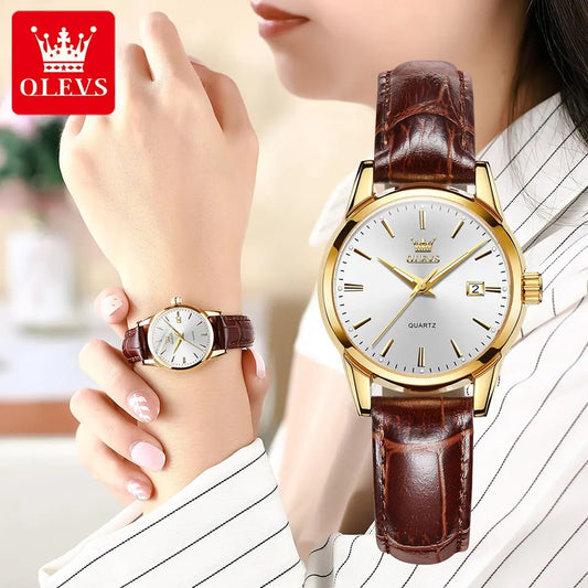 Olevs 6898 Luxury Brand Luminous Fashion Quartz Watch For Ladies- Brown & Silver
