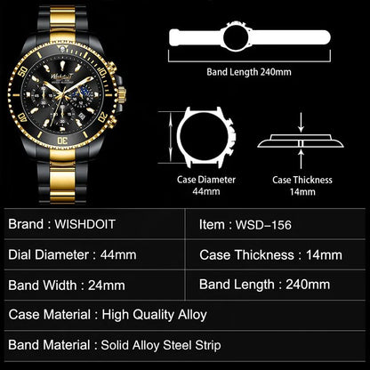 WISHDOIT 156 Luxury Brand Luminous Stainless Steel Wrist Watch for Men’s