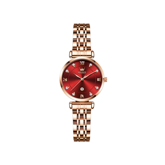 OLVES 5866 Luxury Fashion Quartz watch for women- Rose Gold & Red