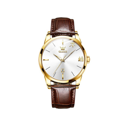 Olevs 2865 Luxury Fashion Watch For Men's- Brown Gold & White