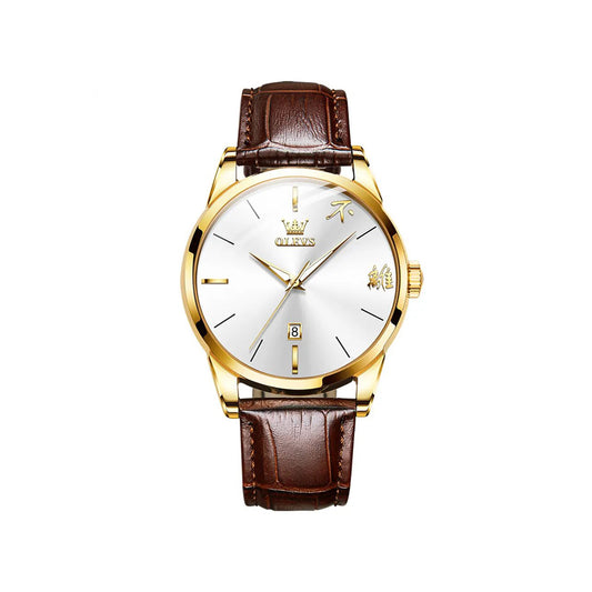 Olevs 2865 Luxury Fashion Watch For Men's- Brown Gold & White