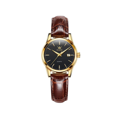 Olevs 6898 Luxury Brand Luminous Fashion Quartz Watch For Ladies- Brown & Black