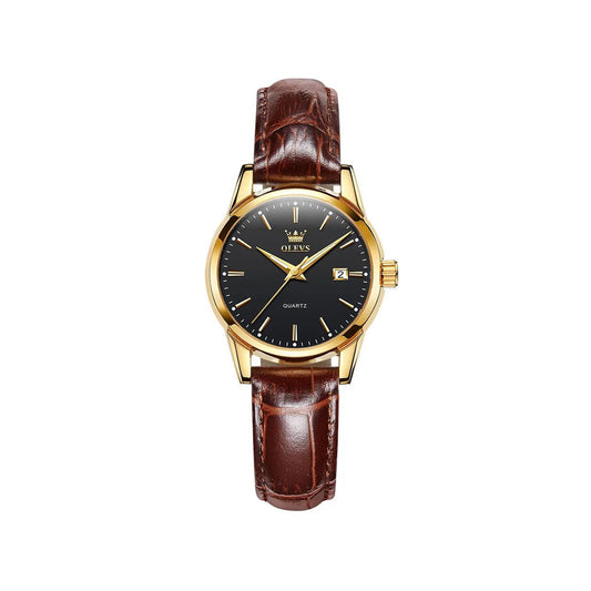 Olevs 6898 Luxury Brand Luminous Fashion Quartz Watch For Ladies- Brown & Black