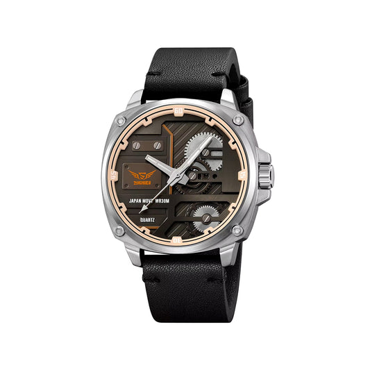 SKMEI 2289 Leather Strap Men's Wristwatch Original Casual Clock Fashion Business Quartz Watch- Black Silver
