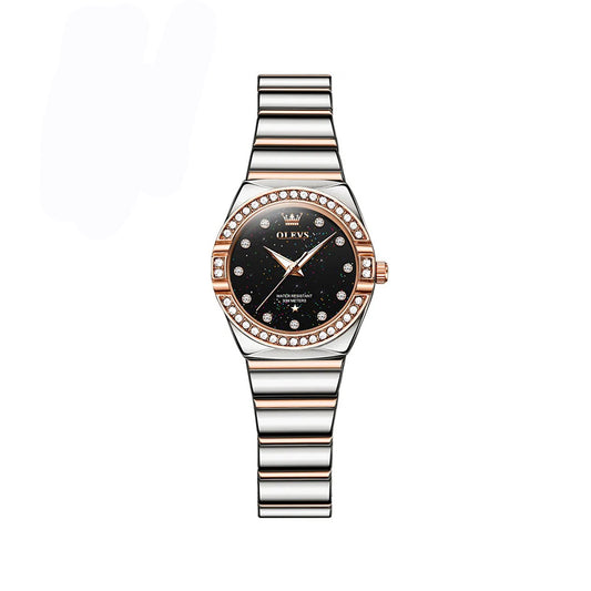 OLEVS 9975 Stainless Steel Business Watch for Woman-Silver & Black