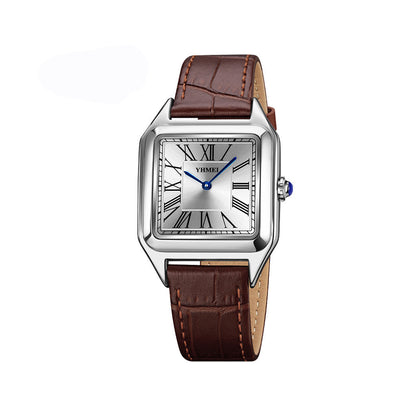 YHMEI 8217 Classic Luxury Square Dial Fashionable leather straps Business Wrist watch for Women- Brown