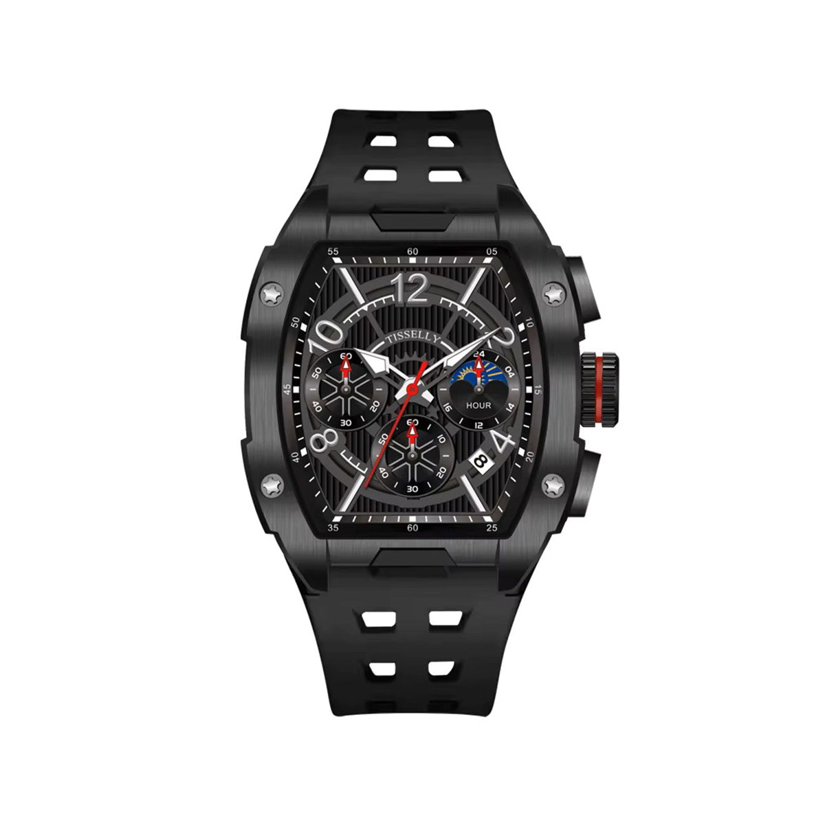 Tisselly 6623 Rubber Belt Watch for Men - Black & Red