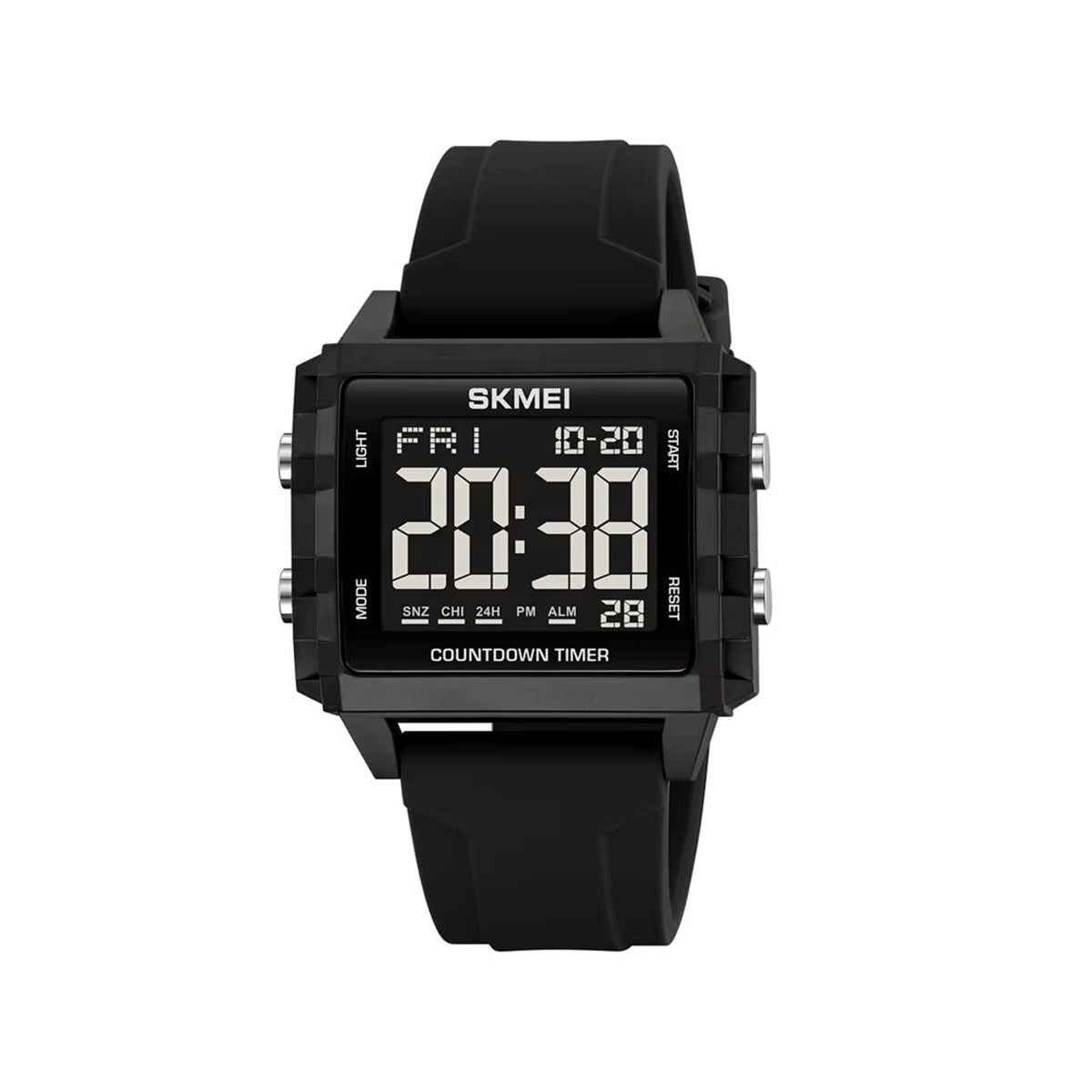 SKMEI 2320 Super Custom Face Digital Watch Best Silicone Band Rectangle Chronograph Sports Watch- Black