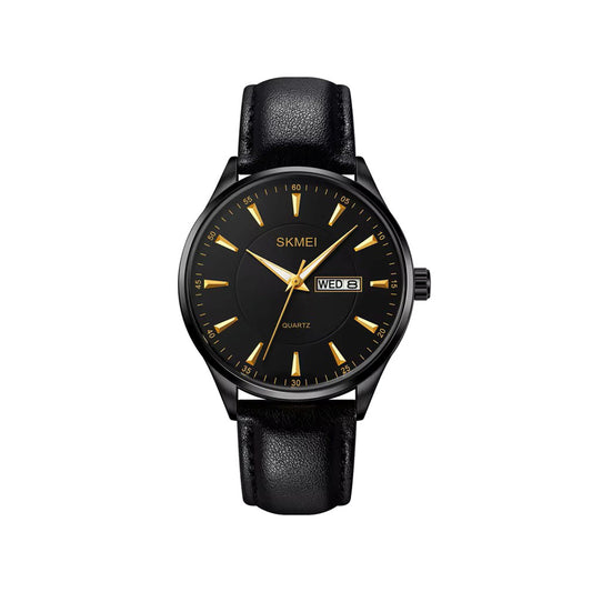 SKMEI 2075 Classic Leather straps Calendar Storage Men’s watch- Black