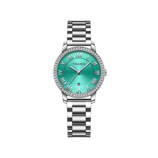 Tinaibin 124 Quartz Watch for Women - Silver & Ice Blue
