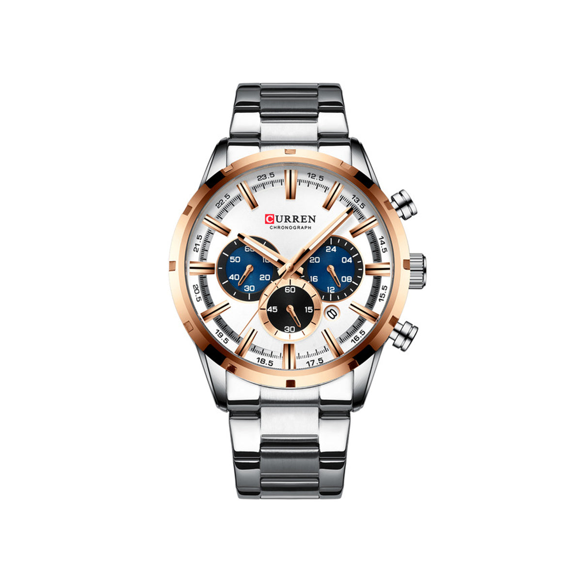 CURREN 8355 Multi-function Steel Strap Watch for Men - Silver & Rose Gold