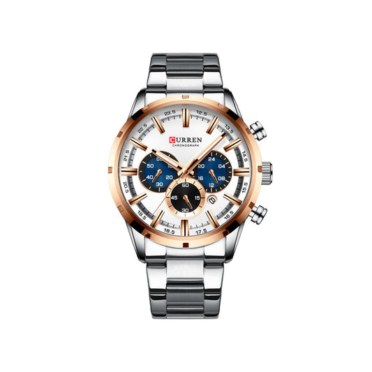 CURREN 8355 Multi-function Steel Strap Watch for Men - Silver & Rose Gold