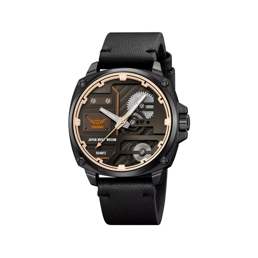 SKMEI 2289 Leather Strap Men's Wristwatch Original Casual Clock Fashion Business Quartz Watch- Black