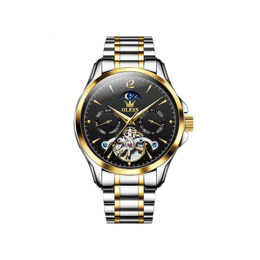 OLEVS 6663 Luxury Automatic Mechanical Watch- Silver Black