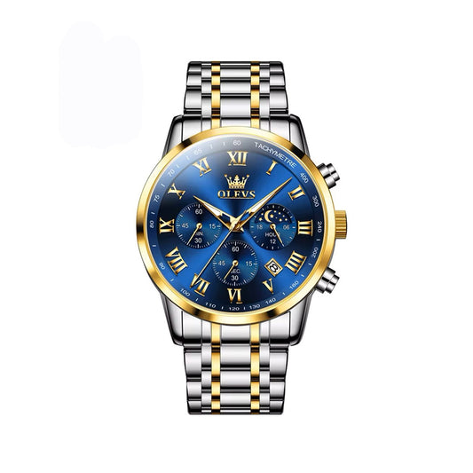 Olevs 5529 Chronograph Watch For Men - Silver Gold & Blue
