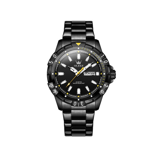 Olevs 5560 Stainless Steel Quartz Movement Watch For Men - Black