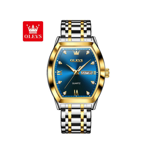 Olevs 5528 New Exclusive Design Quartz Watch For Men - Silver & Blue