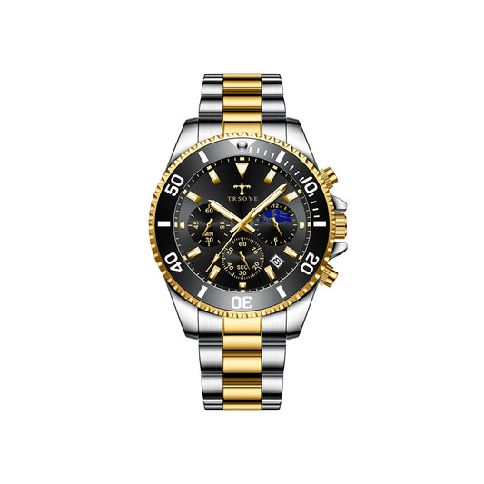 Trsoye 688 Casual Men’s steel Strap 3 dials water resistant date display business watch- Silver Gold & Black