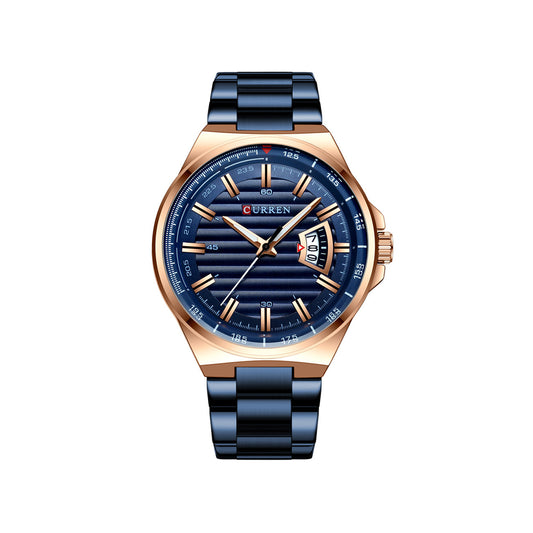 CURREN 8375 Stainless Steel Analog Watch For Men - Blue & Rose Gold