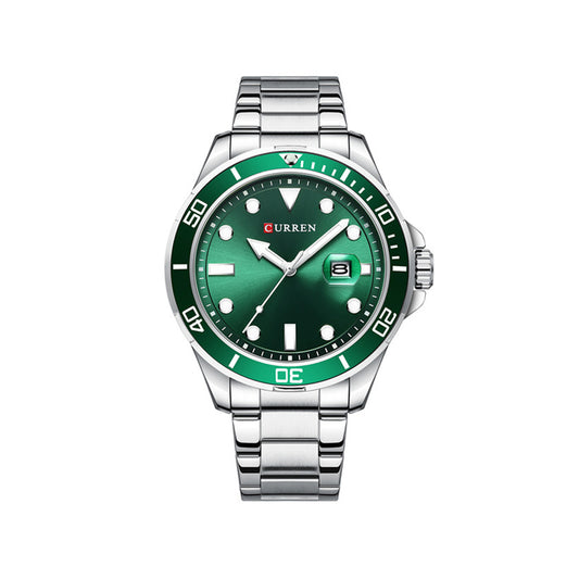CURREN 8388 Chronograph Stainless Steel Watch for Men - Silver & Green