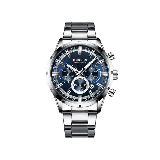 CURREN 8355 Multi-function Steel Strap Watch for Men - Silver & Blue