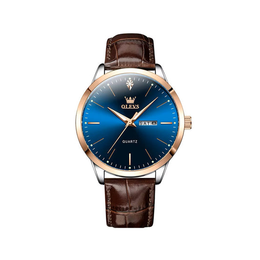 Olevs 2935 Belt Band Quartz Watch for Men - Chocolate & Blue