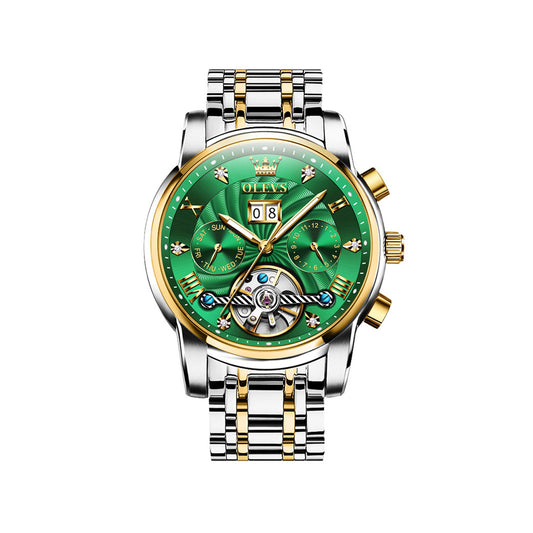OLEVS 9910 Mechanical Wrist watch for Men- Silver Green