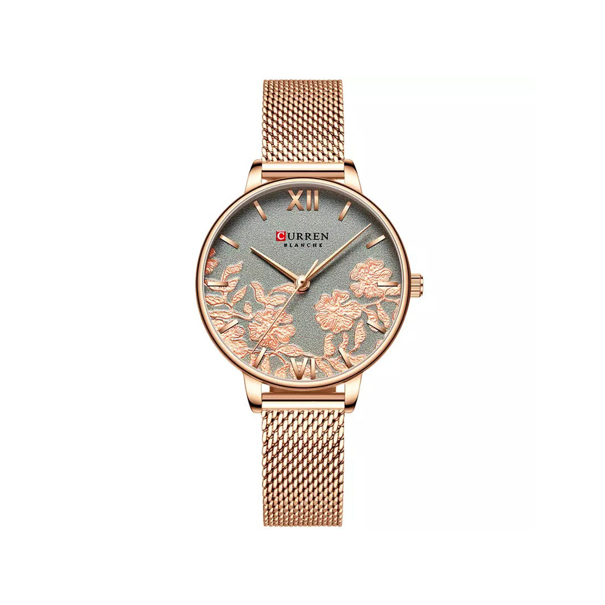 CURREN 9065 Mesh Stainless Steel Quartz Watch for Women - Rose Gold